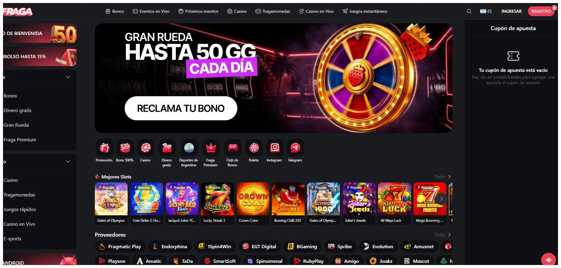 Captura de pantalla del sitio web de Fraga, 22.10.2026